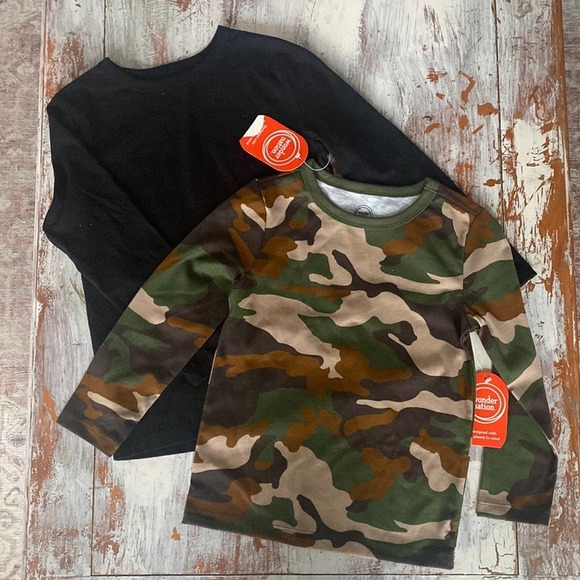 WONDER Nation Long Sleeve Tees Bundle - Black and Camo - Size S (6/7)NWT - Picture 1 of 3